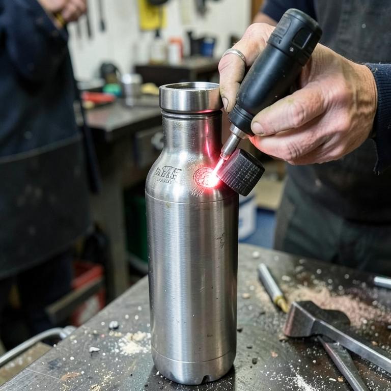 Grabado láser sobre una botella de acero